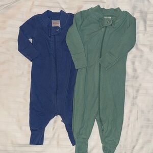 Set of Two Hanna Andersson Ribbed Sleepers - Blue and Green